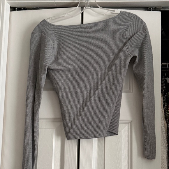 Leith Gray Ribbed Wrap Top - Picture 2 of 3